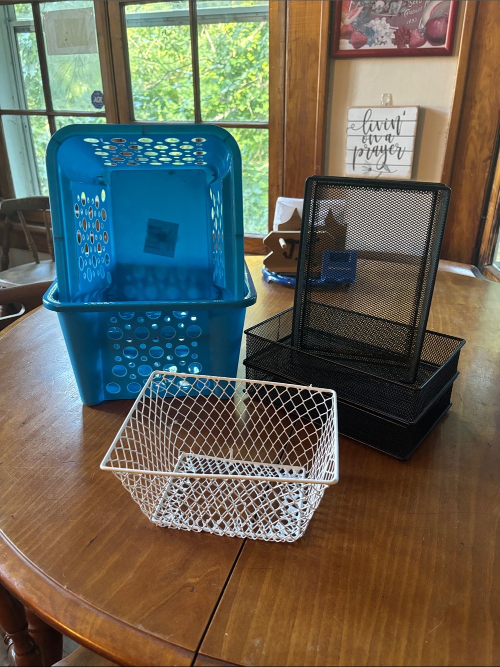 Assorted office supplies bins